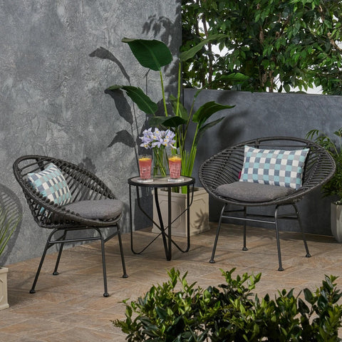 Image of Aleah Outdoor Woven Faux Rattan Chairs with Cushions (Set of 2)