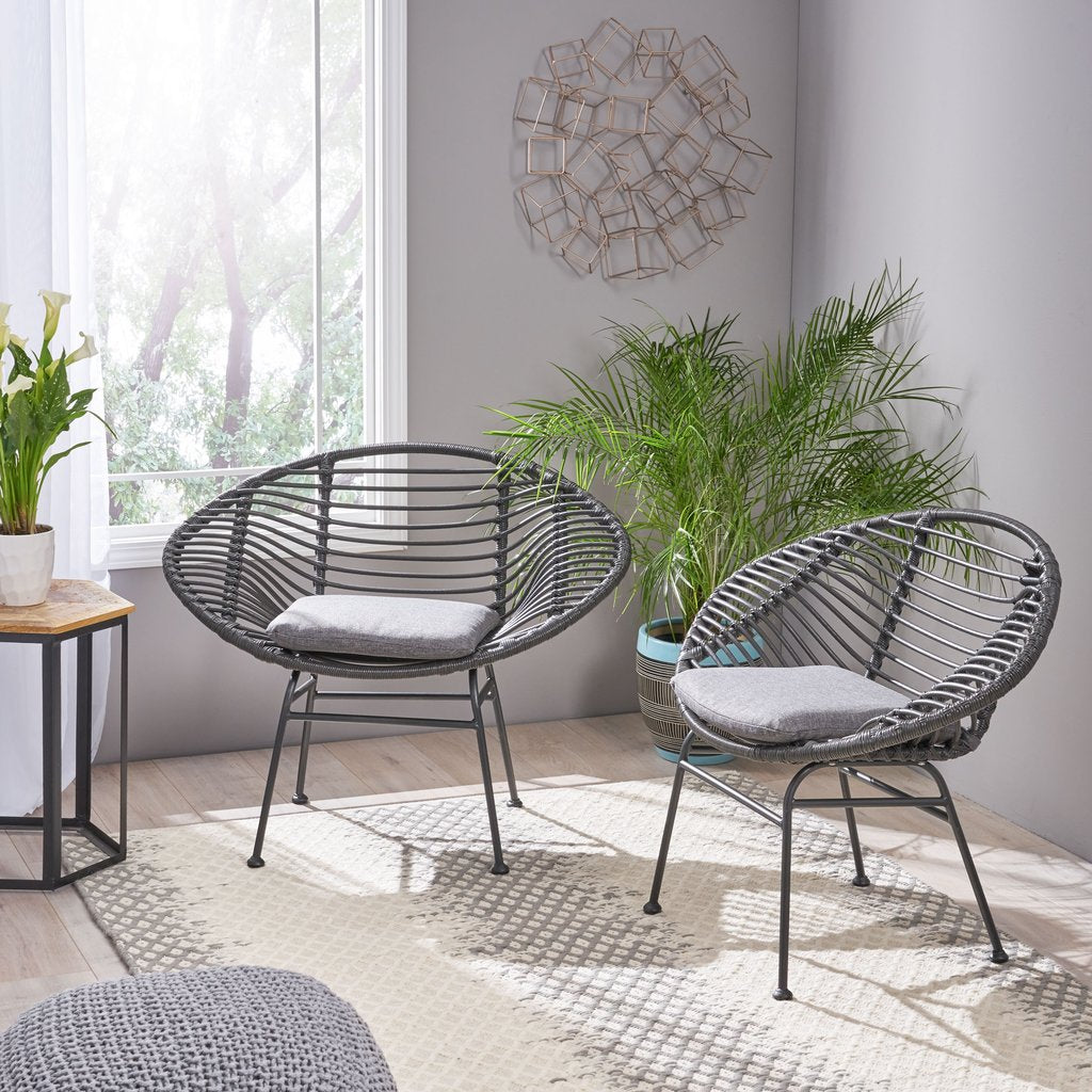 Aleah Outdoor Woven Faux Rattan Chairs with Cushions (Set of 2)