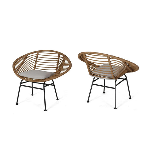 Image of Aleah Outdoor Woven Faux Rattan Chairs with Cushions (Set of 2)