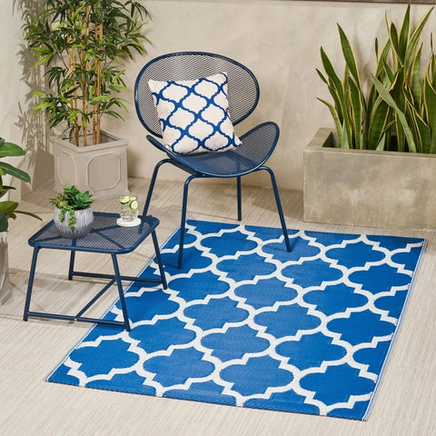 Image of Alesandro Outdoor Modern Scatter Rug, Night Blue and White