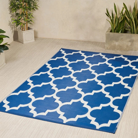 Image of Alesandro Outdoor Modern Scatter Rug, Night Blue and White
