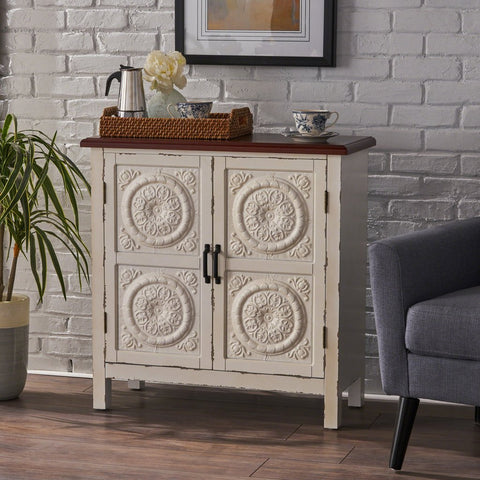 Image of Aliana Finished Firwood Cabinet with Faux Wood Overlay and Accented Top