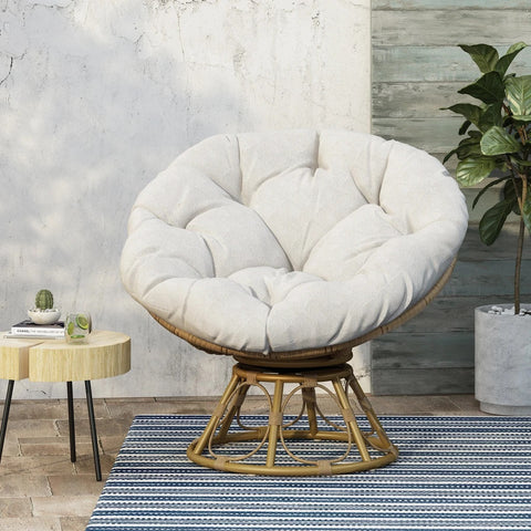 Andrus Outdoor Papasan Swivel Chair with Water Resistant Cushion