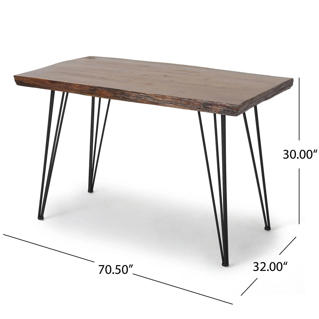 Aneissa Industrial Faux Live Edge Rectangular Dining Table, Natural