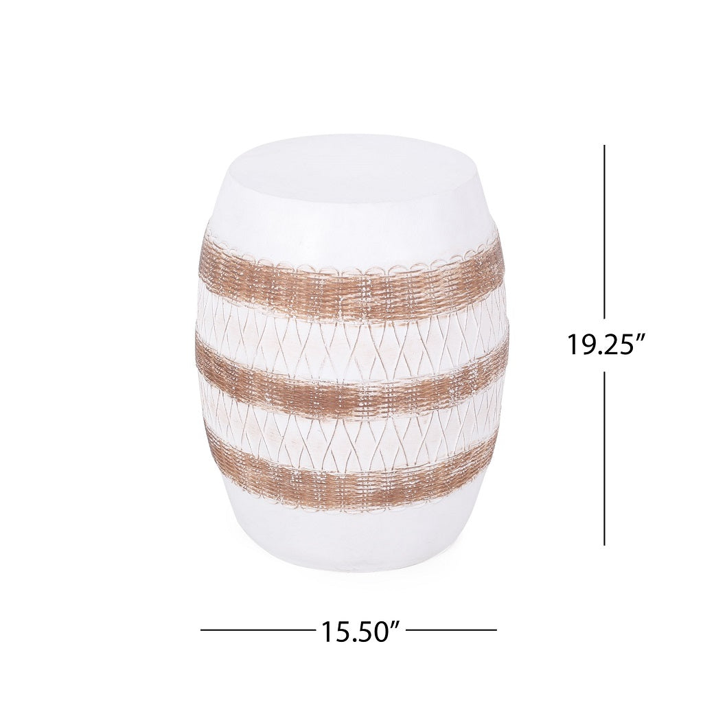 Anvil Outdoor Lightweight Concrete Side Table, White and Brown