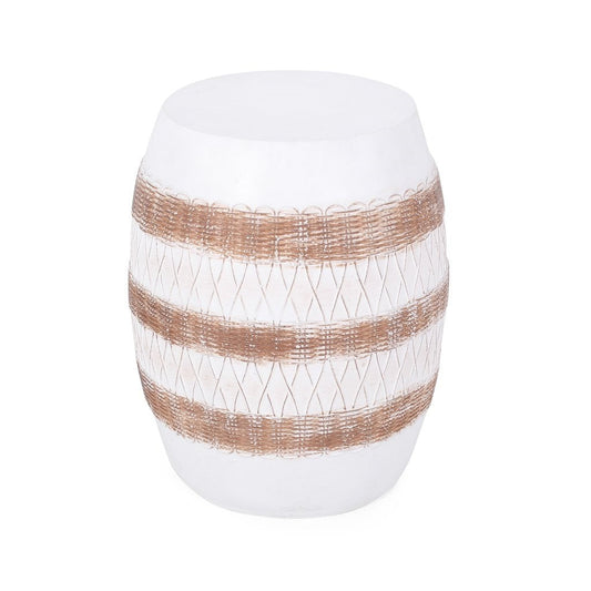 Anvil Outdoor Lightweight Concrete Side Table, White and Brown