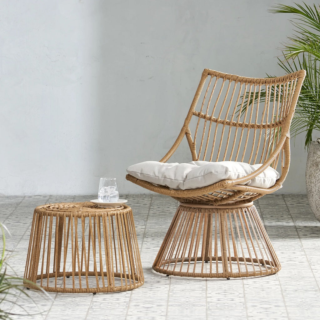 Apulia Outdoor Wicker Chair and Side Table Set with Cushion