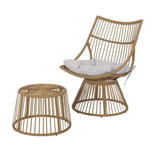 Apulia Outdoor Wicker Chair and Side Table Set with Cushion