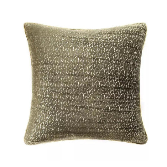 Army Green Velvet Throw Pillow Cover with Golden Foliage