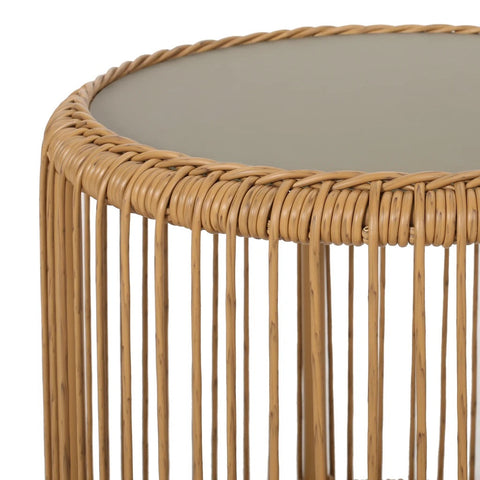 Image of Averyrose Outdoor Wicker Side Table with Tempered Glass Top