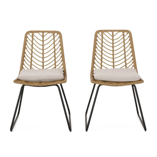 Azlee Berrien Outdoor Wicker Chairs with Cushion, Set of 2