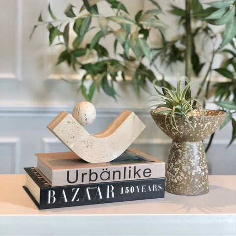 Image of Balancing Arc Travertine Marble Bookend