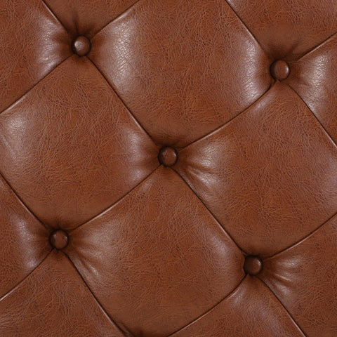 Image of Baynes Contemporary Faux Leather Tufted Wood Round Ottoman with Open Shelf