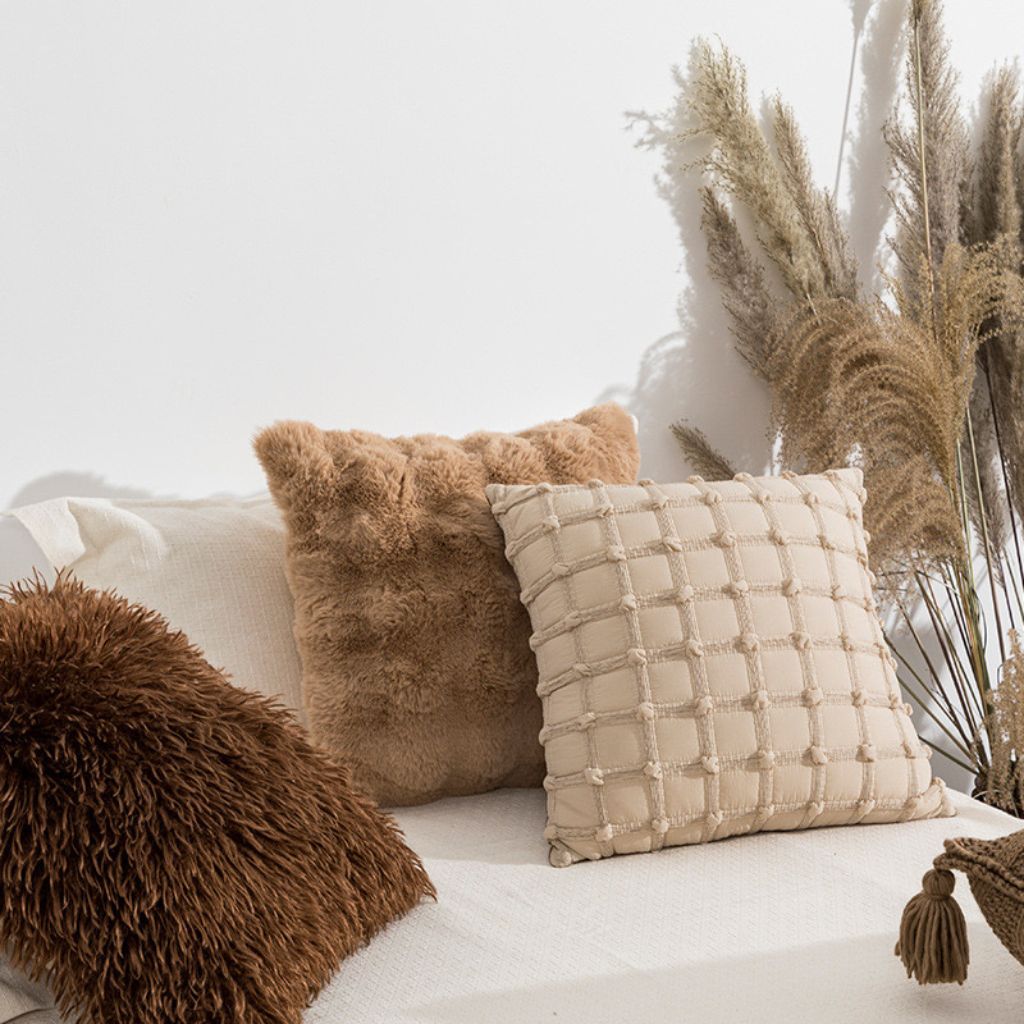 Beige 3D Textured Throw Pillow Cover