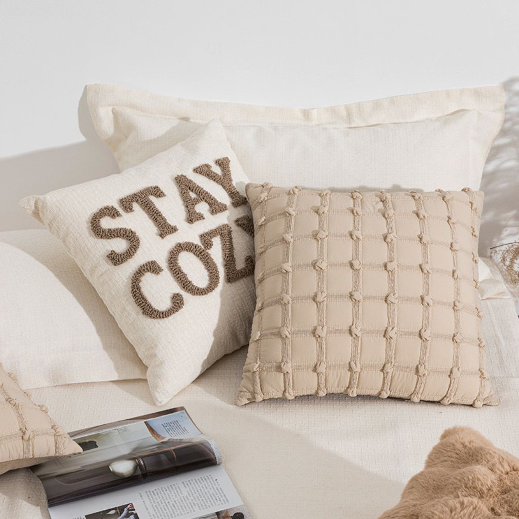 Beige 3D Textured Throw Pillow Cover