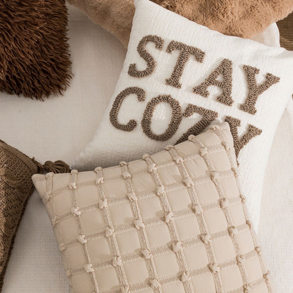 Beige 3D Textured Throw Pillow Cover