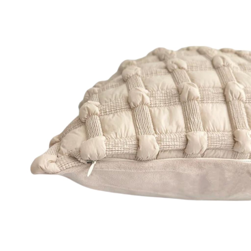 Beige 3D Textured Throw Pillow Cover