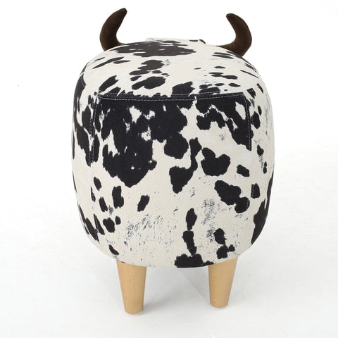Bertha Milk Cow Patterned Velvet Ottoman