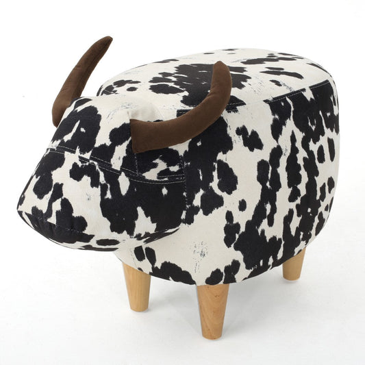 Bertha Milk Cow Patterned Velvet Ottoman