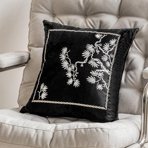 Black Pine Bonsai Embroidered Throw Pillow Cover