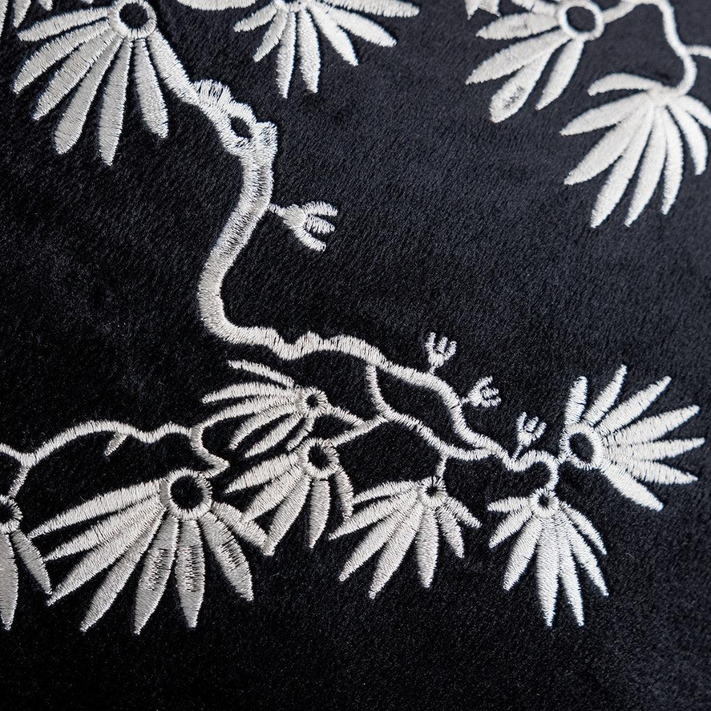 Black Pine Bonsai Embroidered Throw Pillow Cover