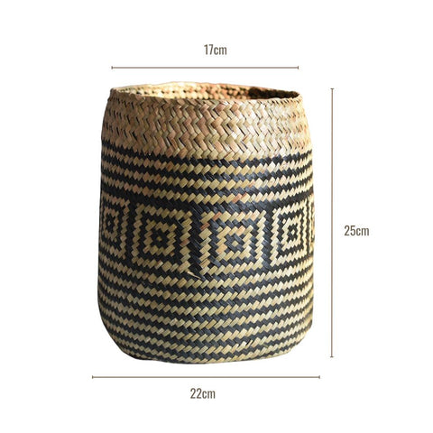 Image of Black Seagrass Handwoven Planter Basket
