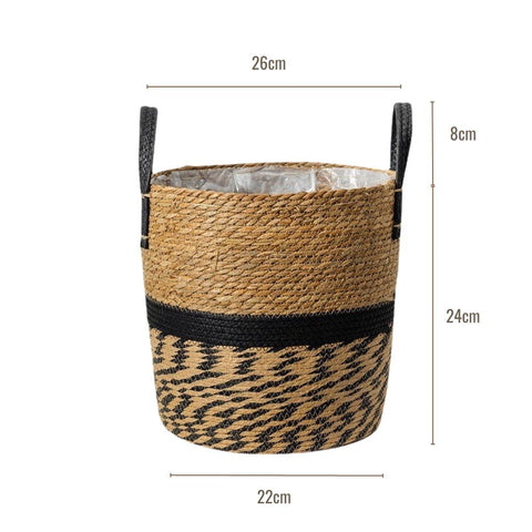 Image of Black Seagrass Handwoven Planter Basket With Handles (Set of 2)