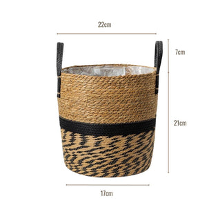 Black Seagrass Handwoven Planter Basket With Handles (Set of 2)