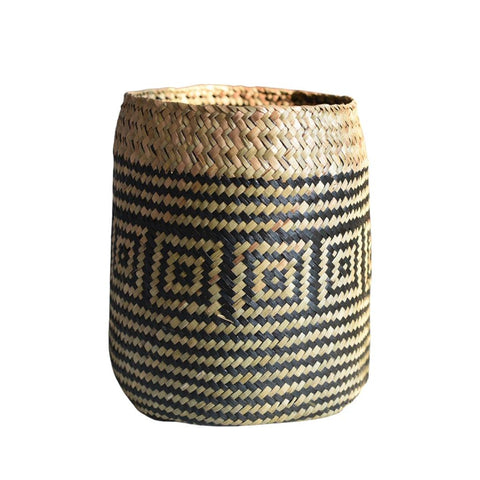 Image of Black Seagrass Handwoven Planter Basket