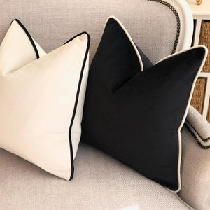 Black Velvet Throw Pillow Cover with White Piping