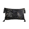 Black and Gold Bamboo Jacquard Lumbar Pillow Cover with Tassels