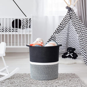 Black and White Cotton Rope Laundry Basket