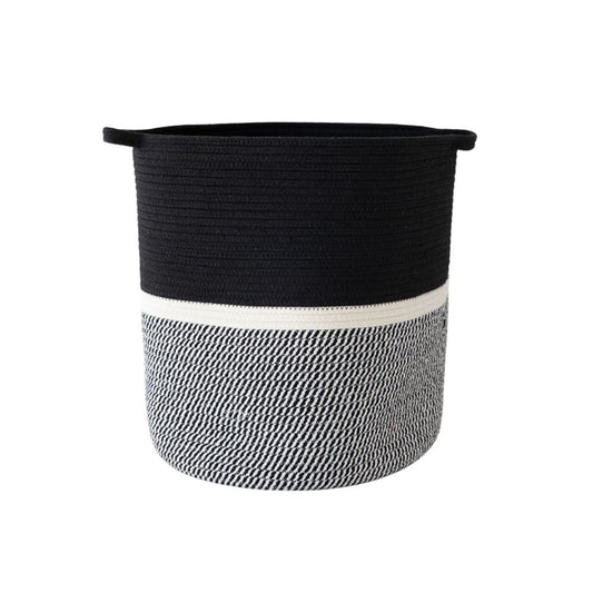 Black and White Cotton Rope Laundry Basket