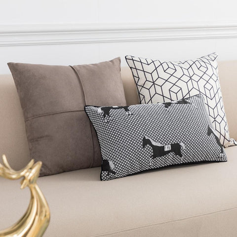 Image of Black and White Horse Printed Jacquard Pillow Cover