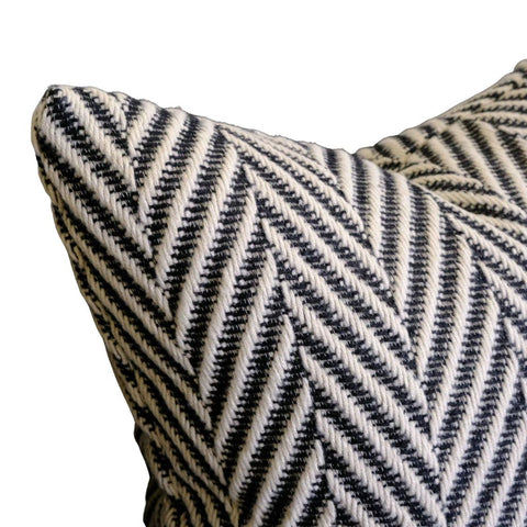 Image of Black and White Knitted Herringbone Throw Pillow Cover