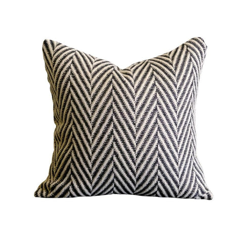 Image of Black and White Knitted Herringbone Throw Pillow Cover