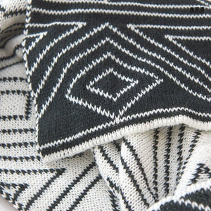 Black and White Reversible Geometric Knitted Throw Blanket