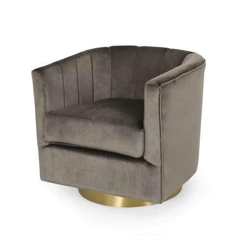 Image of Blairmont Modern Glam Channel Stitch Velvet Swivel Club Chair
