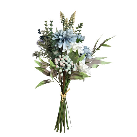 Image of Blue and White Faux Dahlia with Berry and Eucalyptus Bouquet