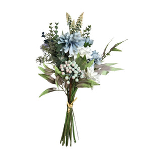 Blue and White Faux Dahlia with Berry and Eucalyptus Bouquet