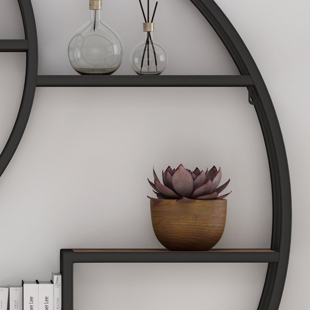 Bobby Industrial Wall Mount Round Yin Yang Floating Shelf
