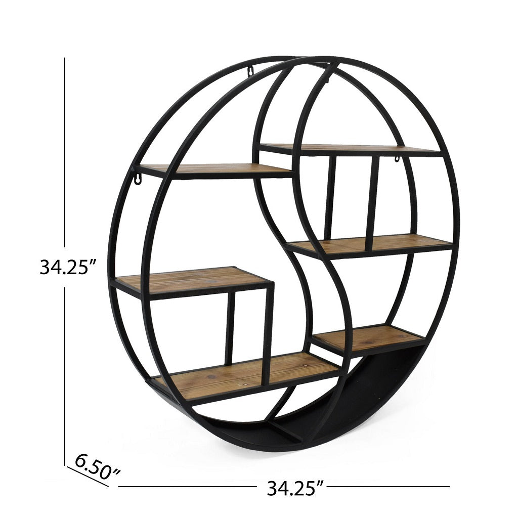 Bobby Industrial Wall Mount Round Yin Yang Floating Shelf