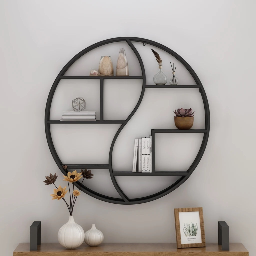 Bobby Industrial Wall Mount Round Yin Yang Floating Shelf