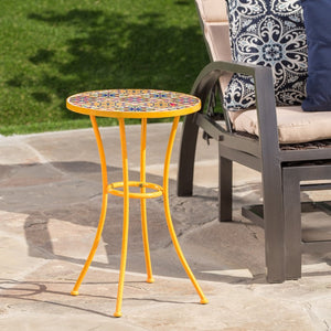 Brienne Outdoor Yellow Ceramic Tile Side Table with Iron Frame