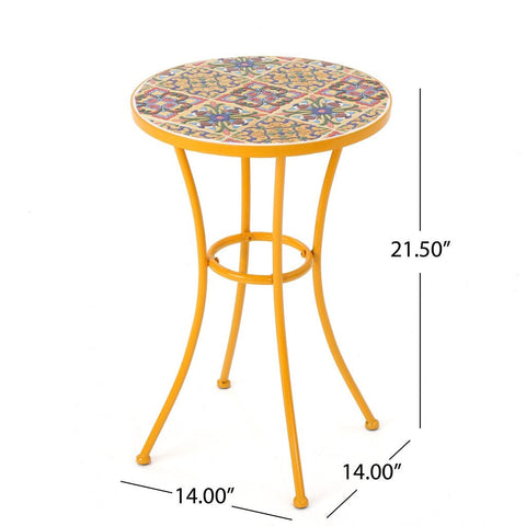 Image of Brienne Outdoor Yellow Ceramic Tile Side Table with Iron Frame