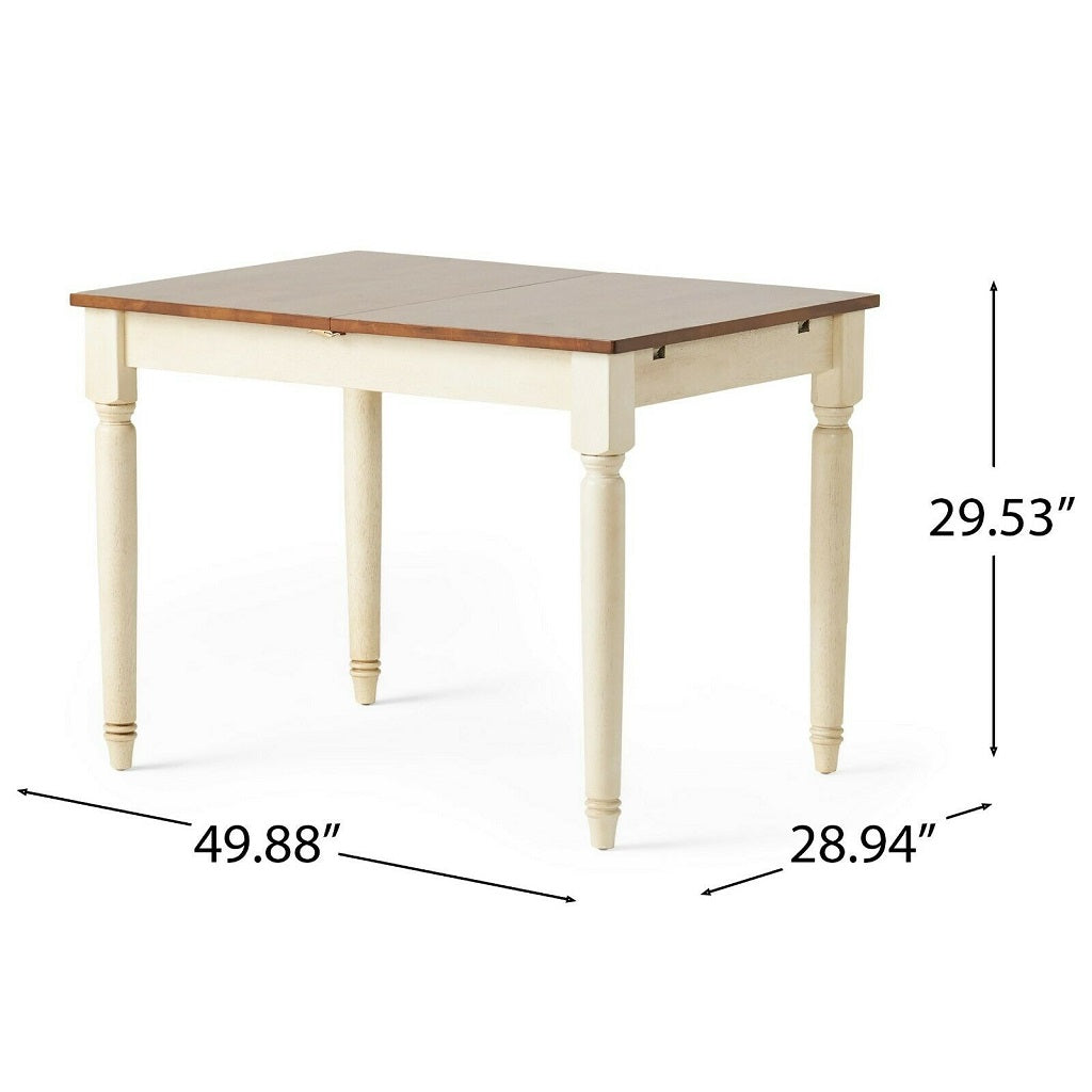 Bronwen Rustic Dark Oak and Cream Wood Dining Table with Leaf Extension