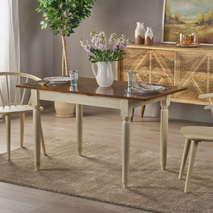 Bronwen Rustic Dark Oak and Cream Wood Dining Table with Leaf Extension