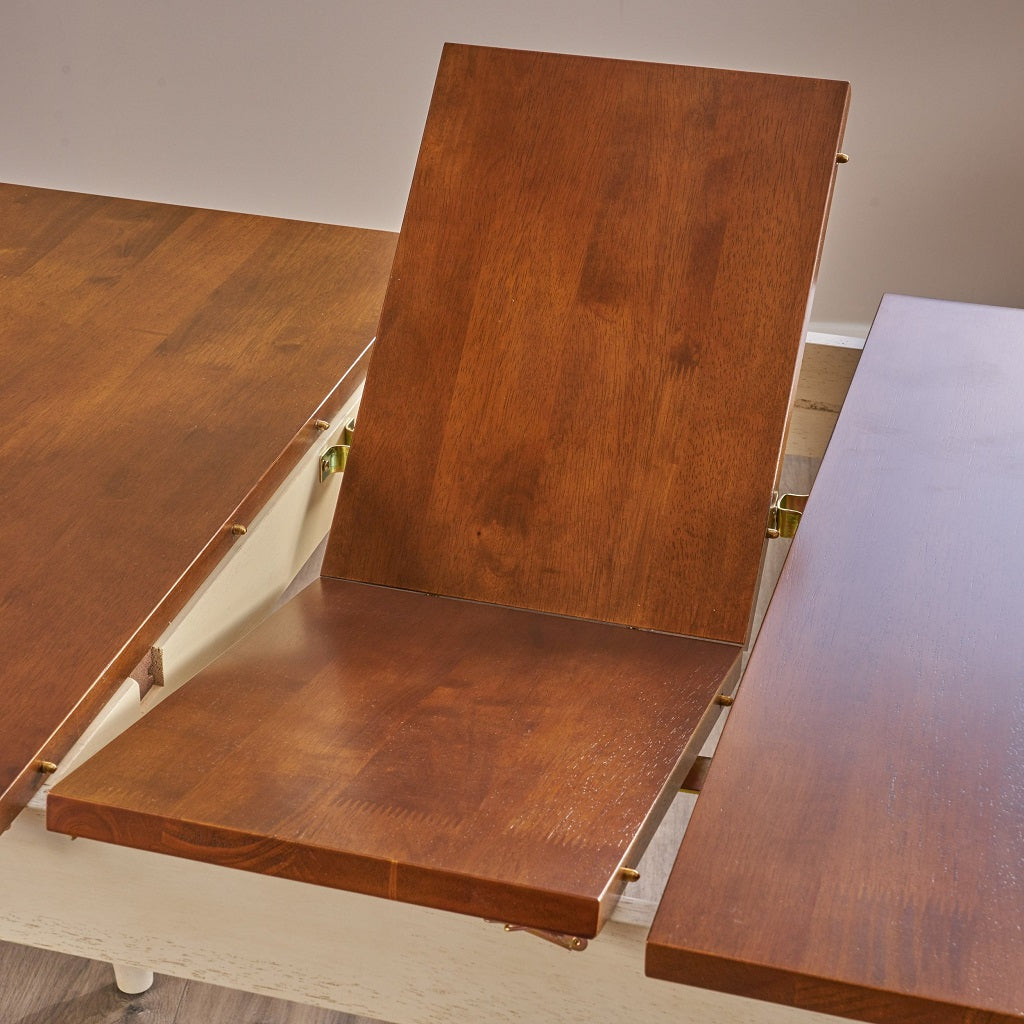 Bronwen Rustic Dark Oak and Cream Wood Dining Table with Leaf Extension