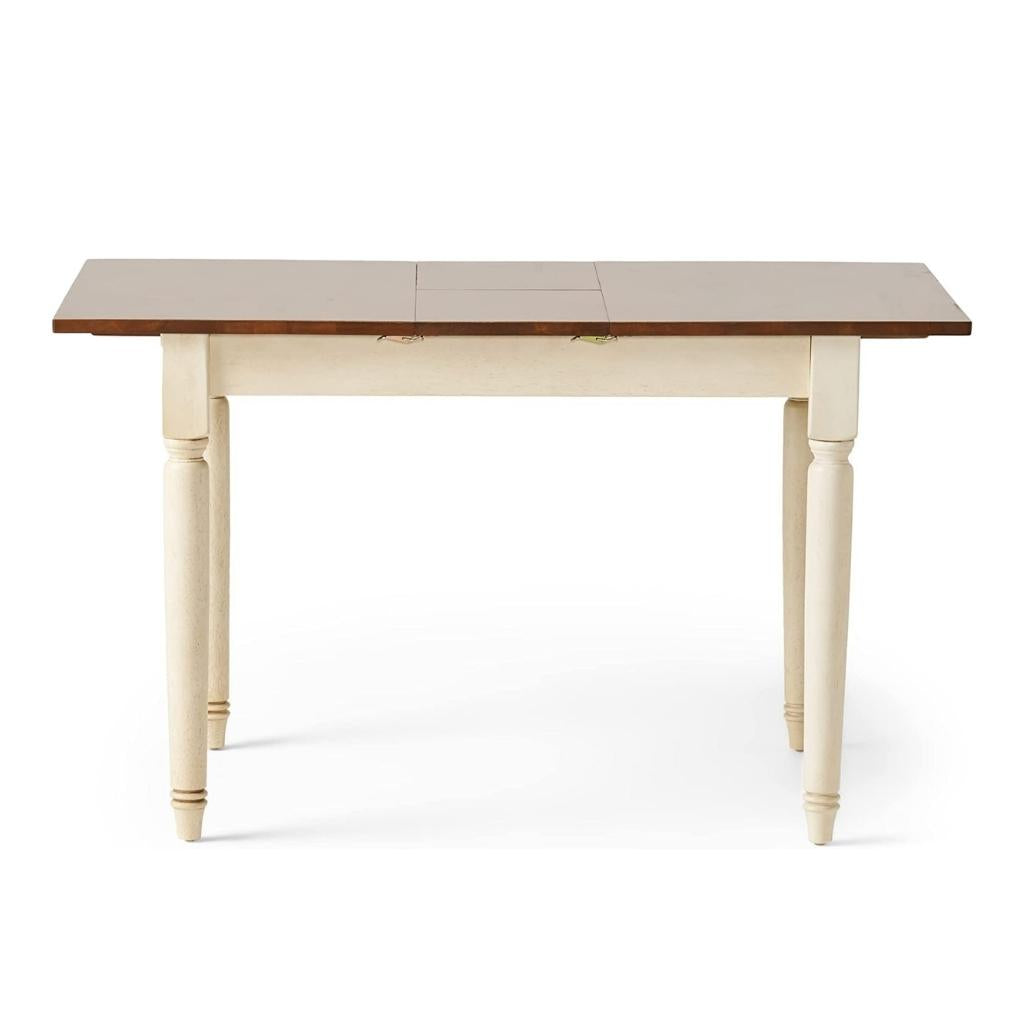 Bronwen Rustic Dark Oak and Cream Wood Dining Table with Leaf Extension