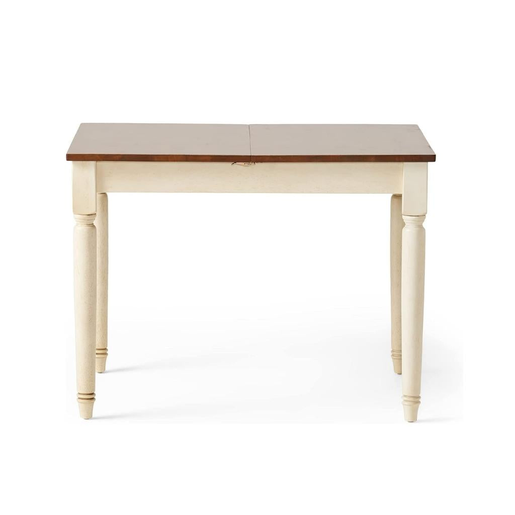 Bronwen Rustic Dark Oak and Cream Wood Dining Table with Leaf Extension